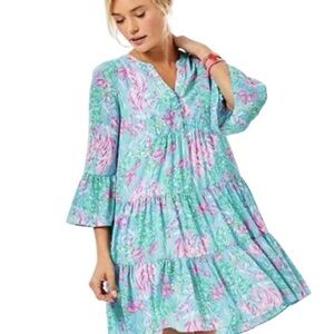 Lilly Pulitzer Gabriel Tunic Dress, Amalfi Blue, 3/4 Sleeve  Sz: 10; Like New